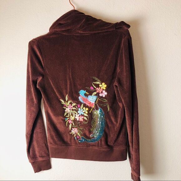 EUC Vintage BCBG Brown Terry Sequined Hoodie M/P - Picture 7 of 8